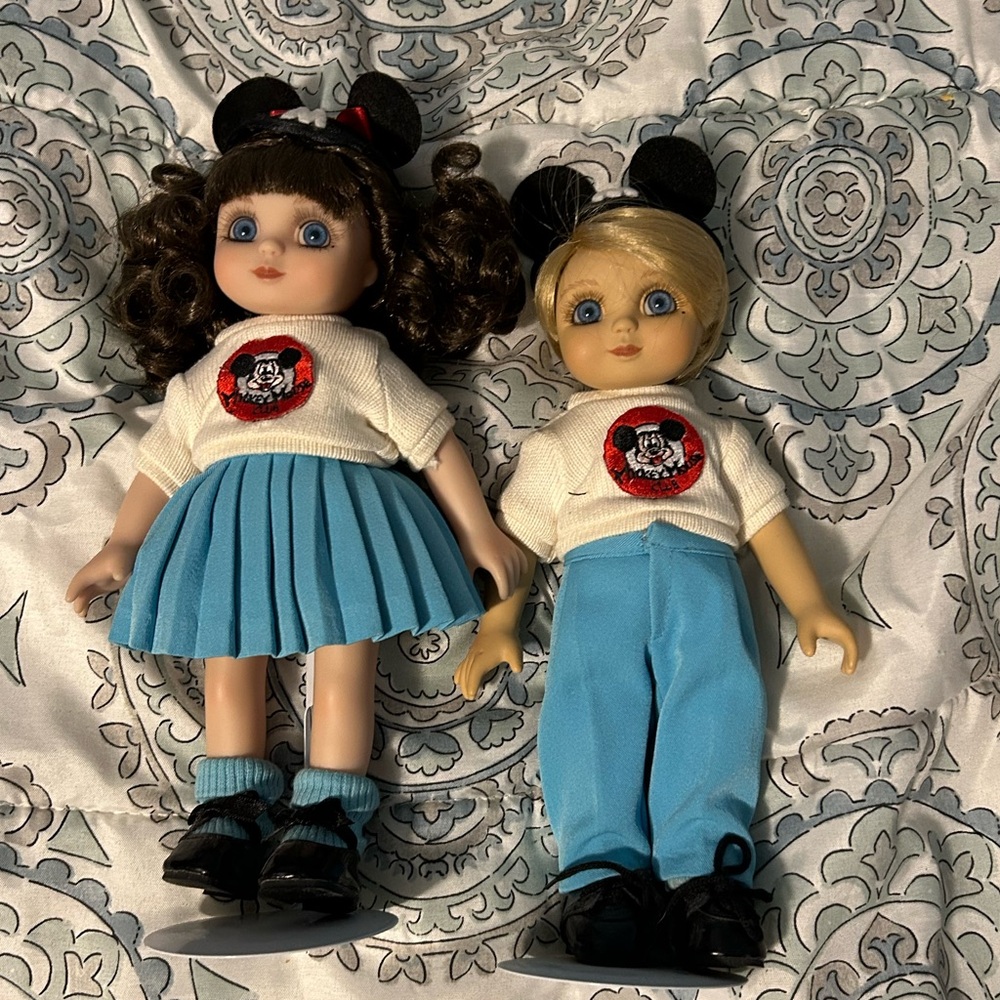Mickey & Minnie club house dolls. On stands